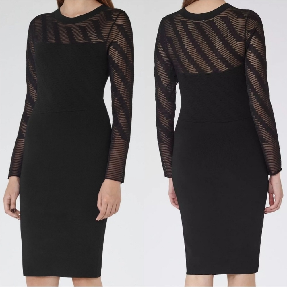 Reiss Bryton Bodycon Mini Dress in Black Long Sleeve Size 2